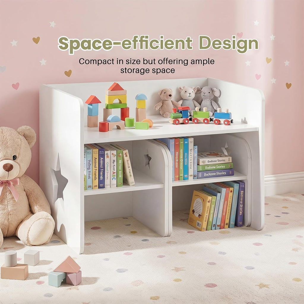HONEY JOY Weaning Kids Table and Chair Set, Wooden Montessori Activity Table Set with Chalkboard & Reversible Tabletop, Sturdy Playroom Nursery Furniture for Ages 3+ Years Old (White, Star)