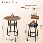 Zevemomo 3 Pieces Round Bar Table Set, Small Dining Table for 2, Modern Kitchen Bar Table, Breakfast Table with Storage, 2 Thickened Cushion Stools with Backrest for Dining Room, Bistro-Brown