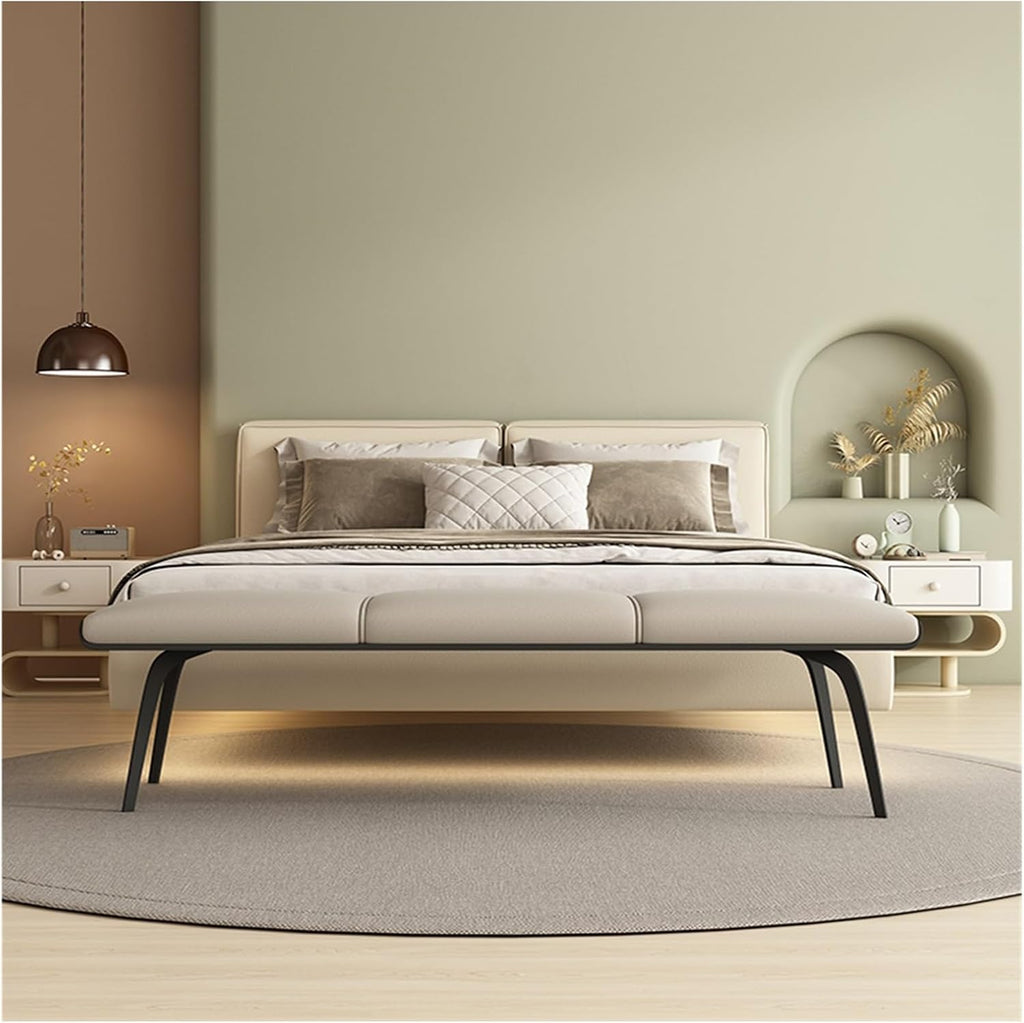 Modern Bedroom Bench Leathers, Upholstered End of Bed with Padded Seat and Metal Legs, Modern Indoor Footrest for Entryway Living Room, Bedrooms Entryway(Beige)
