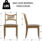 RIVOVA Wooden Dining Chairs Set of 4 PU Leather Upholstered Dining Room Chairs Kitchen Side Chair with Woven Seagrass Back Farmhouse Dinner Chair, Brown