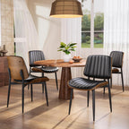 YaFiti Dining Chairs Set of 2, Mid Century Modern PU Leather Kitchen Chairs | Ergonomic Walnut Backrest, Upholstered Waterproof Faux Leather Seat, Stable Metal Legs, Adjustable Footpads, Black Pinstripe