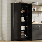 GarveeHome Tall Kitchen Pantry Cabinet, 60 in Storage Cabinet with 2 Doors and Adjustable Shelves, Freestanding Large Utility Storage Cupboard for Dining Room, Bathroom, Living Room, Black
