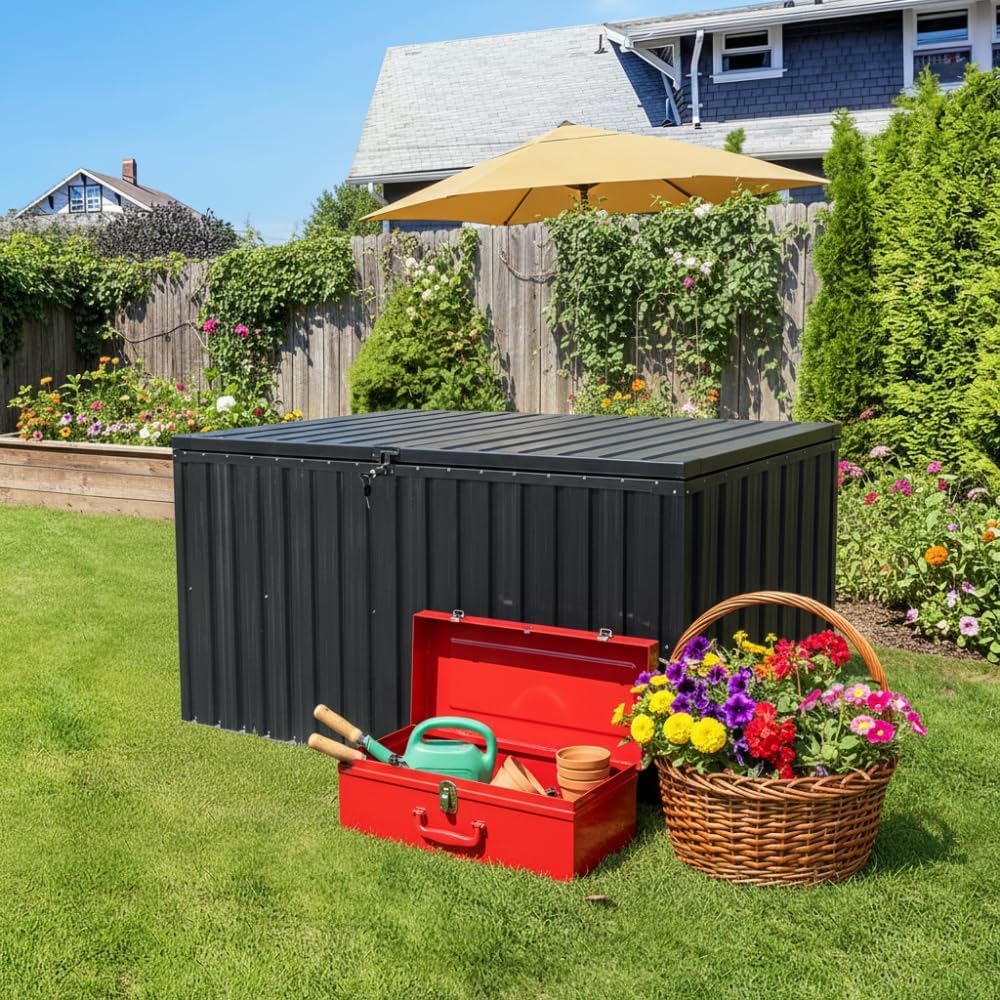 Metal Storage Box for Outdoors, Durable Large Capacity Organizer, Waterproof Garden Storage Solution for Tools, Equipment, and Supplies, Ideal for Home and Patio Use