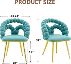 Puffy Bubble Ball Chain Chairs Set of 2, Modern Velvet Dining Chairs with Gold Legs, Contemporary Luxury Kitchen Chairs, Handcrafted Backrest, Lumbar Support, Suitable for Kitchen, Dining Room, Teal