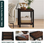 BON AUGURE End Table Set of 2, Small Side Table for Living Room, Night Stand, Bedside Tables with 2-Tier Storage Shelves for Bedroom, Small Spaces (Rustic Oak)