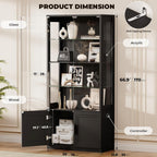 BROTTAR 67" Display Cabinet with Glass Doors, 4-Tier Curio Cabinet, Black