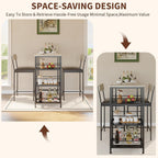 3-Piece Dining Table Set with Storage Shelves and 2 Upholstered Chairs, MDF & Iron Frame Small Kitchen Table for Apartment, Studio