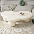 40" Modern White Coffee Table Cloud Shape Low Center Table Cute Irregular Indoor Tea Table with 3 Ball Legs for Living Room Small Space