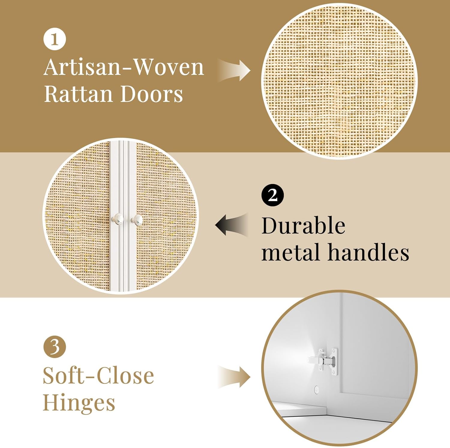 Laundry Room Cabinets with Lights, 24INCH Bathroom Cabinets Wall Mounted with Adjustable Shelves, Rattan Wall Cabinet for Bedroom, Kitchen, Bathroom (2PCS, White)