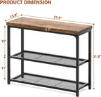 Besiost 32" Industrial Console Table with 3-Tier Storage, Oak Grey | Small Entryway Table with Mesh Shelves, Sofa Table Behind Couch for Hallway, Foyer, Living Room, Sturdy Metal Frame