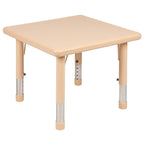 EMMA + OLIVER 24" Square Natural Plastic Height Adjustable Activity Table - School Table for 4