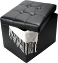 Bsketa Storage Ottoman, Folding Foot Stool with Thicker Foam Padded Seat Small Leather Storage Ottoman Bench Foot Rest for Living Room Foldable Coffee Table 17x13x13in,Black