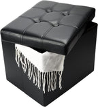 Bsketa Storage Ottoman, Folding Foot Stool with Thicker Foam Padded Seat Small Leather Storage Ottoman Bench Foot Rest for Living Room Foldable Coffee Table 17x13x13in,Black