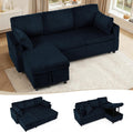 84" Corduroy Pull Out Sofa Bed w/Adjustable Backrests, Blue