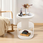 Bed Side Table, Round End Table Metal Small Bedside Table, Modern Nightstand Small Accent Table No Assembly Required Drink Tables for Living Room, Bedroom, Office, Entryway (White)