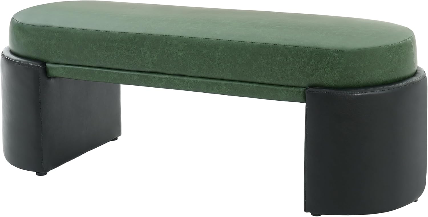 Christopher Knight Home Roland 48" Faux Leather Upholstered Dining Bench, Wooden Entryway Bench, Long Sofa Footstool for Living Room, Bedroom End of Bed Bench, Green+Black