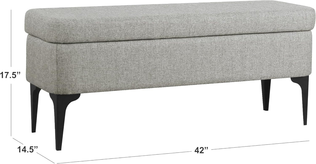 HomePop Upholstered Storage Bench with Metal Leg, 42" W, Cool Gray Woven