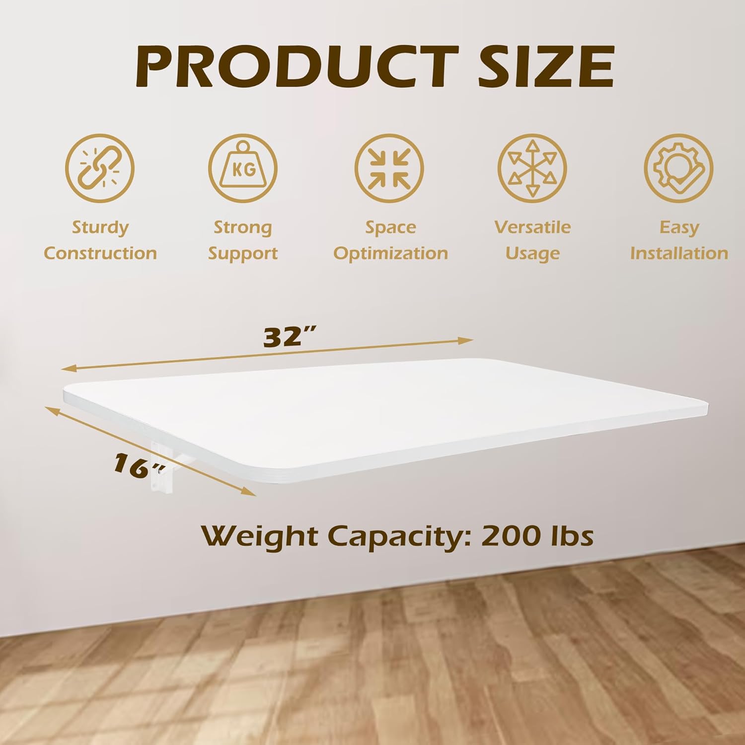 Laundry Folding Table, 32'' x 16'' Wooden Wall Mount Desk, Laundry Table for Folding Clothes, White, 32'' Length