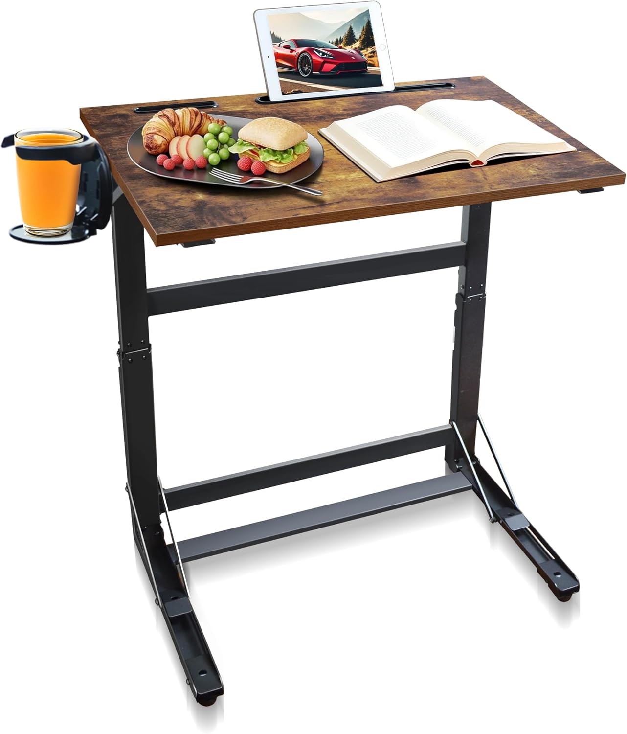 YIBOLIN'S Couch Table Tray - Foldable TV Dinner Tray Table with No Assembly, Large Surface Laptop Stand for Couch, C-Shaped Bed Tray, Sturdy Slide-Under Sofa Table (16" Extra Wide)