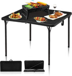34" Folding Table, Portable Square Camping Card Table with Collapsible Legs & Carrying Handle, Plastic Tables for Outdoor Cooking,Camping,Picnic, Office, Party,Black