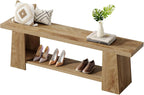 Tribesigns 2-Tier Entryway Bench, 59-Inch Extra Long Shoe Bench with Storage Shelves, Wood End of Bed Seat, Farmhouse Hallway Foyer Seat with Open Shelves for Entryway, Bedroom, Living Room, Natural