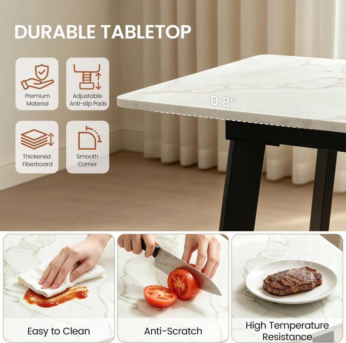 Modern 47.2"-63" Extendable Rectangular Dining Table, White