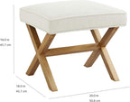 Amazon Basics Small Ottoman Foot Rest, Mid-Century Modern X Square Polyester Foot Stool, Linen, Ivory White, 18" D x 19.8" W x 18.3" H