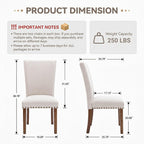 COLAMY Upholstered High Back Dining Room Chairs Set of 4 with Comfortable Padded Seat, Fabric Dining Chairs with Solid Rubber Wood Legs for Dining Room, Classic Gray Damask Pattern, Beige
