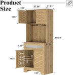 Kitchen Pantry Cabinet, Handmade Woven Wood Rustic Buffet Hutch Cabinet with Storage Drawer & Adjustable Shelf, Farmhouse Tall Cupboard Microwave Stand Coffee Bar for Kitchen, Dining Room, Living Room