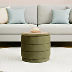 15.4" Round Velvet Storage Ottoman with Reversible Lid, Upholstered Circular Ottoman Footrest with Hidden Storage, Foldable Padded Footstool for Dorm Living Room & Bedroom, Olive Green