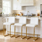 Bar Stools Set of 3,Gold Bar Stools with Back,25" White Island Chairs with Gold Chrome Plated Metal Leg,Faux Leather Counter Height Barstools for Pub Kitchen Counter