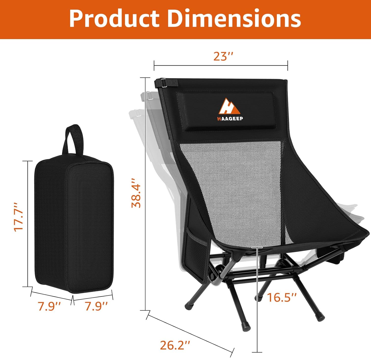 Armless Rocking Camping Chair for Adults, Portable Folding Outdoor Rocker with Spring-Action Technology, Heavy Duty Mesh Camp Chair for Fishing, Tailgating & Picnic, Supports up to 500 lbs, Black