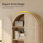 ONBRILL 71" Tall Wooden Arched Cabinet, 5-Tier Arched Kitchen Pantry Cabinet with Doors & Shelves, Farmhouse Kitchen Arch Cabinets with Adjustable Feet, Wooden Pantry Storage for Dining Room(Oak)