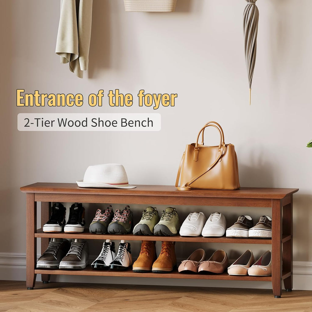 Wood Shoe Bench for Entryway,Bench with Shoe Rack,Storage Shoe Organizer for Hallway,Living Room,Bedroom (Brown, 47.24''W×11.81‘’D×17.71‘’H)