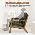 INZOY Mid Century Modern Accent Chair with Wood Frame, Upholstered Reading Armchair with Waist Cushion, Double Padded Accent Chair, Side Chair for Living Room Bedroom Office, Easy Assembly, Green