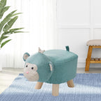 Wooden Animal Footstool Ottoman for Home Decor, Blue Monkey