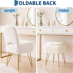 Garvee Vanity Stool Chair with Backrest & Storage,Faux Fur,White,Small | Hidden Storage Compartment, 280 Lbs Capacity, Soft Square Ottoman, Modern Style for Bedroom or Living Room