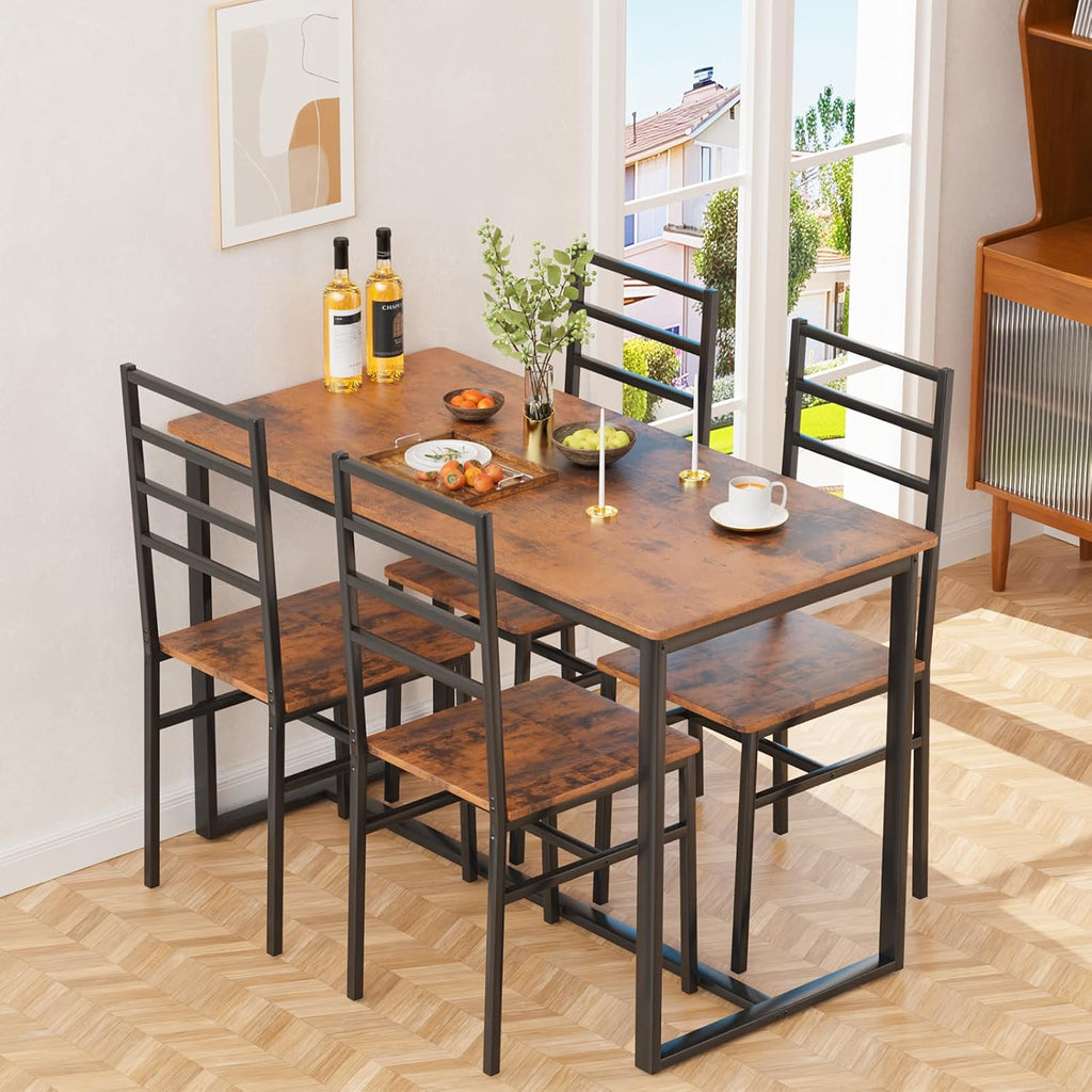 Kitchen Dining Table Set for 4, 5-Piece Kitchen Table and Chairs, Base Reinforcement Structure Dining Room Table Sets, Dining Table with 4 Chairs for Small Space, Dinette, Apartment