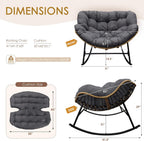 NICESOUL Outdoor Papasan Rocking Chair with Cushion, All-Weather Patio Egg Rocker, Oversized Rattan Glider for Reading & Relaxing, Large Comfy Recliner Lounge Chairs for Balcony Garden Backyard, Grey