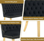 Velvet Dining Loveseat Bench with Wing Back, 2-Seat Tufted Bench with Gold Stainless Steel Legs, Mid-Century Modern Dining Bench with Back, Indoor Velvet Bench for Kitchen, Dining Room, Entryway