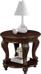 22'' Retro Round End Table,Solid Wood Sofa Side Table with Shelf,Living Room Corner Table Easy Assemble,Cherry