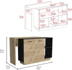 Kitchen Island Ohio - Modern Black and Light Oak Kitchen Island | Two open shelves and three interior shelves for storage and display