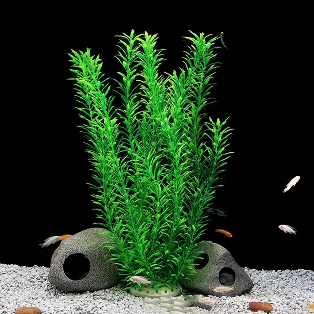 DSkoiph 2 pcs Aquarium Decor Plastic Plants Extra Large 21 Inches Artificial Fish Tank Plants Tall Fish Tank Decorations Artificial Green Water Plants (Green)