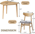 P PURLOVE Modern 3 Piece Table Set, Triangular Table and 2 Curved Wood Chairs for Living Room, Dining Room, Kitchen, Small Space, Minimalist Space-Saving (Natural)