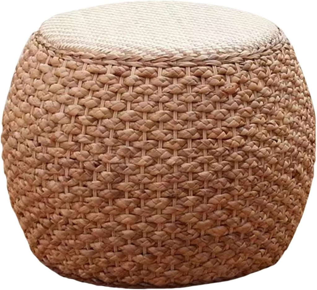 Round Ottoman Natural Seagrass Braided Poof Hand Weaving Round Ottomans Boho Footrest Stool for Home Living Room Bedroom Patio(32cm/12.5in)