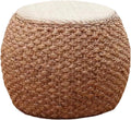 Round Ottoman Natural Seagrass Braided Poof Hand Weaving Round Ottomans Boho Footrest Stool for Home Living Room Bedroom Patio(32cm/12.5in)