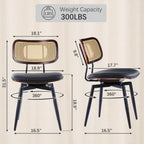 Dining Chairs, Swivel Dining Chairs Set of 6, Faux Leather & Rattan Walnut Dining Room Chairs, Bentwood & Metal Frame Upholstered Chairs with 360°Rotation, Modern Kitchen/Living Room Chair (Black)