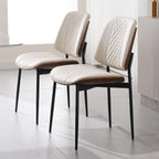 BV Dining Chairs Set of 4, Mid Century Modern PU Leather Metal Legs, Beige | Walnut Bentwood Backrest, Adjustable Foot Pads, Armless Side Chairs for Kitchen & Dining Room