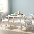 GLACER Kids Table and Chairs, 3-Piece Wooden Activity Table and Chair Set with Pine Legs & Windsor Back for Play, Reading & Learning, Playroom Nursery Furniture for Boys and Girls Ages 3+ (White)