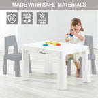 Little Twig 3-Piece Height Adjustable Kids Table and Chairs Set – Built-in Storage Drawers, Modern Design, Easy to Clean, Perfect for Eating, Activities, or Studying (Gray)